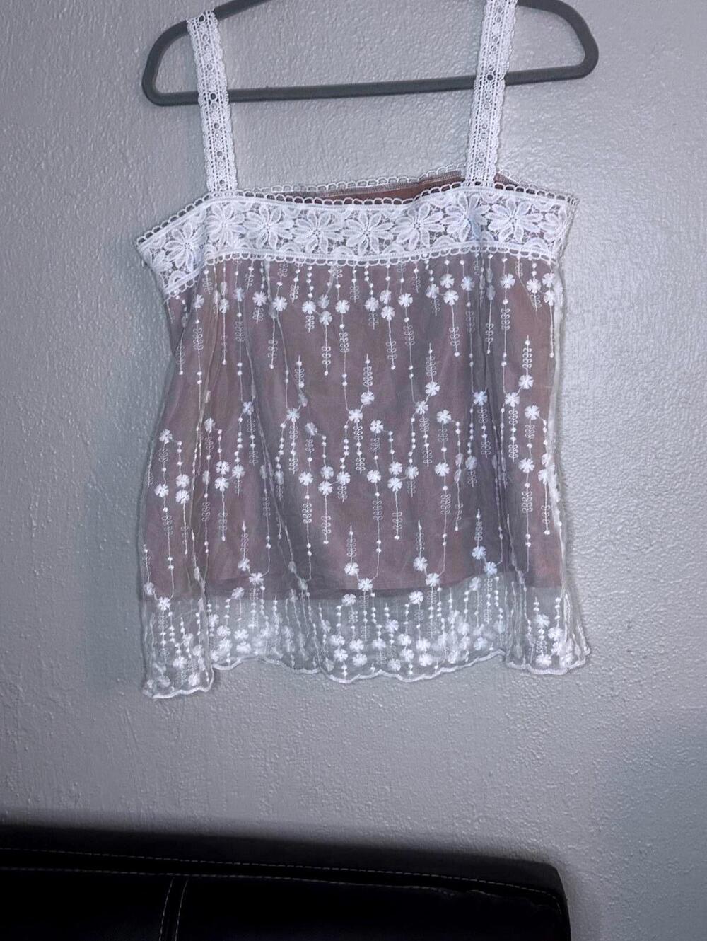 Beautiful Sheer White Floral Embroidered Camisole Top